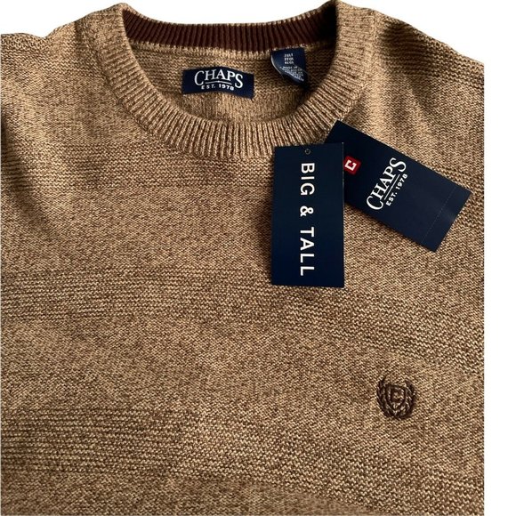 🔧Men’s Knit Sweater Big Tall Size 2X Chaps Crew Neck Long Sleeve Nat Heather - Picture 8 of 11